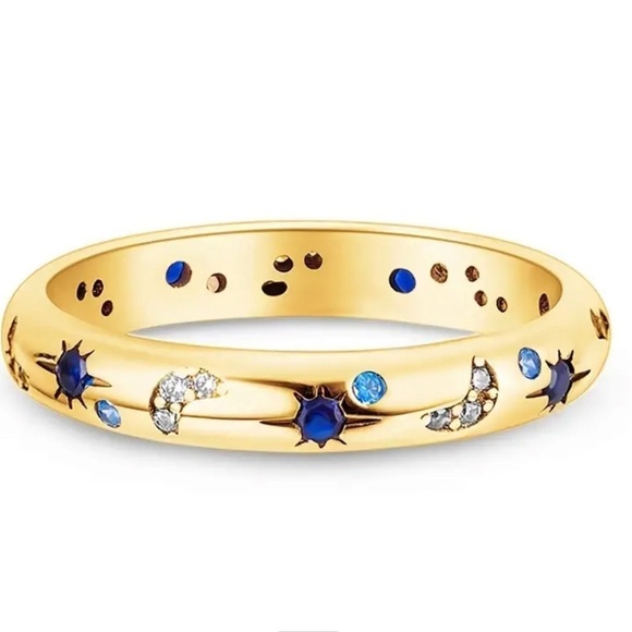 Celestial Blue White Zircon Gold 925 Sterling Silver Ring size 6 7 9 - Picture 1 of 2